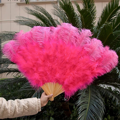 Grand Ostrich Feather Folding Fan | Professional Stage & Carnival Dance Fan