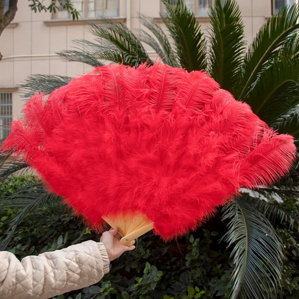 Grand Ostrich Feather Folding Fan | Professional Stage & Carnival Dance Fan