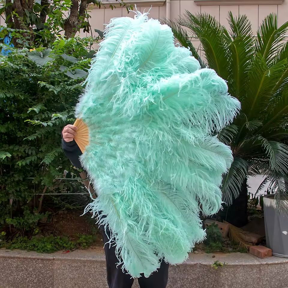 Grand Ostrich Feather Folding Fan | Professional Stage & Carnival Dance Fan