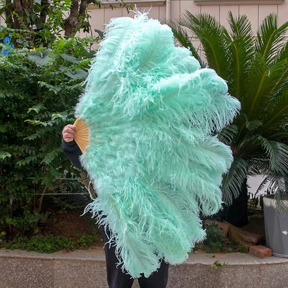 Grand Ostrich Feather Folding Fan | Professional Stage & Carnival Dance Fan