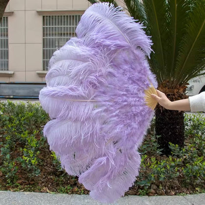 Grand Ostrich Feather Folding Fan | Professional Stage & Carnival Dance Fan