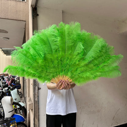 Grand Ostrich Feather Folding Fan | Professional Stage & Carnival Dance Fan