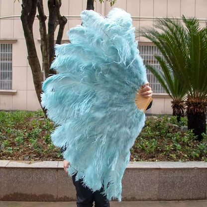 Grand Ostrich Feather Folding Fan | Professional Stage & Carnival Dance Fan
