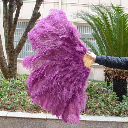 Grand Ostrich Feather Folding Fan | Professional Stage & Carnival Dance Fan