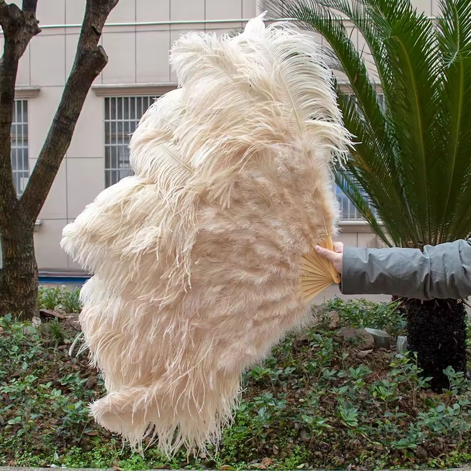 Grand Ostrich Feather Folding Fan | Professional Stage & Carnival Dance Fan
