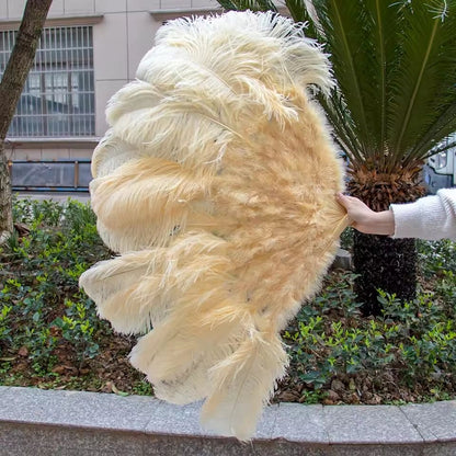 Grand Ostrich Feather Folding Fan | Professional Stage & Carnival Dance Fan