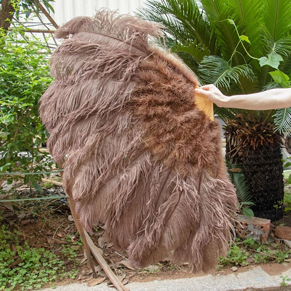 Grand Ostrich Feather Folding Fan | Professional Stage & Carnival Dance Fan