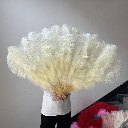 Grand Ostrich Feather Folding Fan | Professional Stage & Carnival Dance Fan