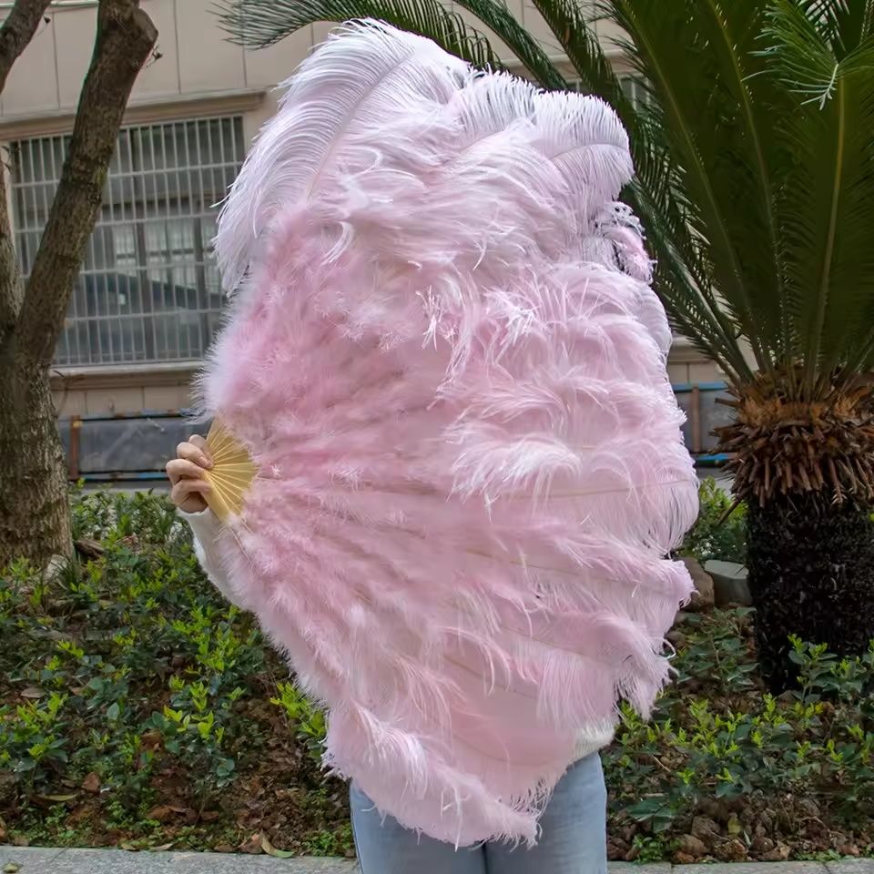Grand Ostrich Feather Folding Fan | Professional Stage & Carnival Dance Fan
