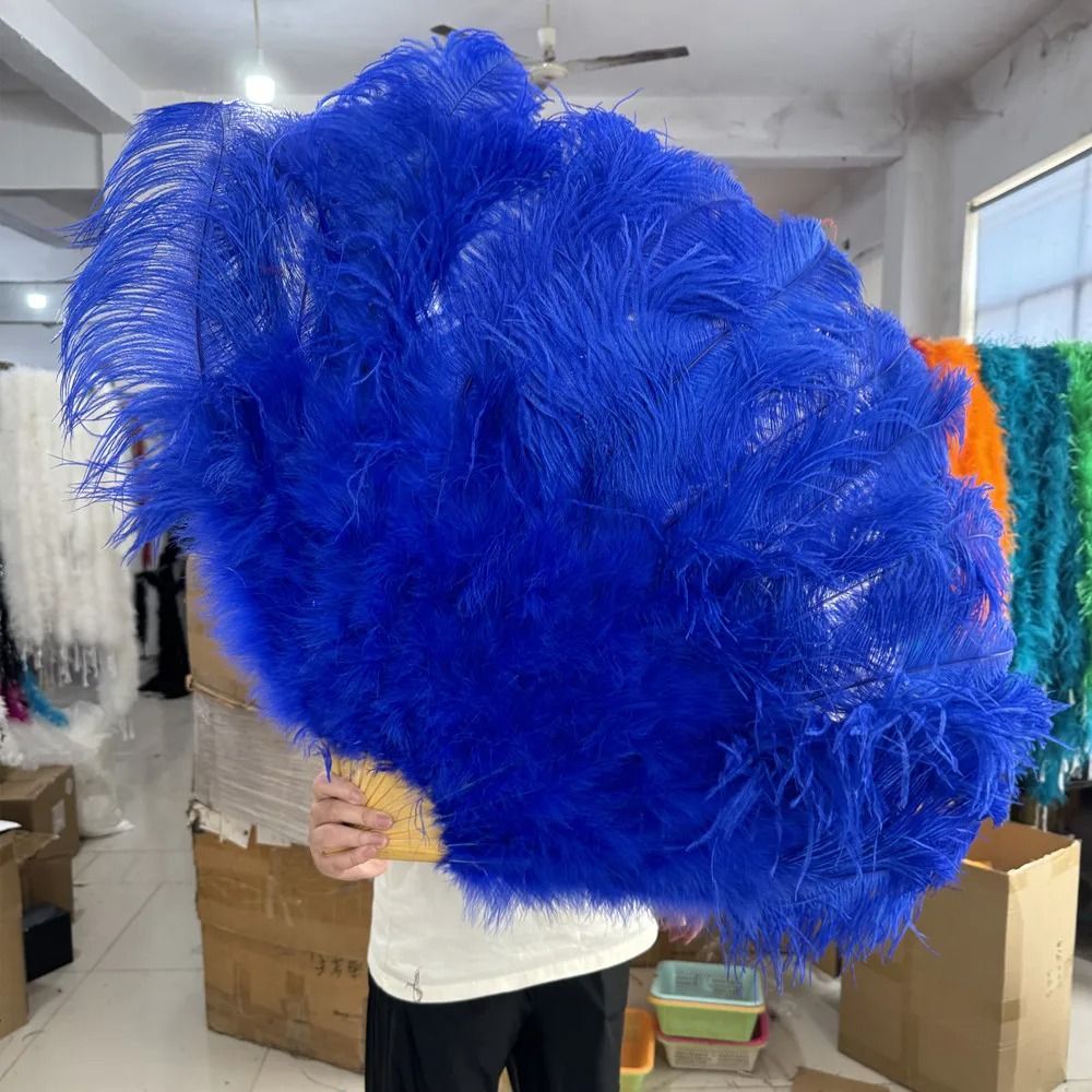 Grand Ostrich Feather Folding Fan | Professional Stage & Carnival Dance Fan