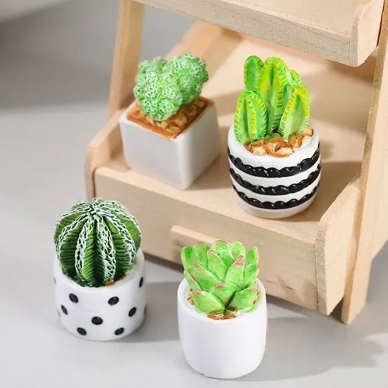 Dollhouse Miniature Plants Mini Resin Plant Pot Decor Flower Vase Accessories