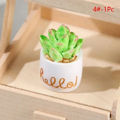 Dollhouse Miniature Plants Mini Resin Plant Pot Decor Flower Vase Accessories