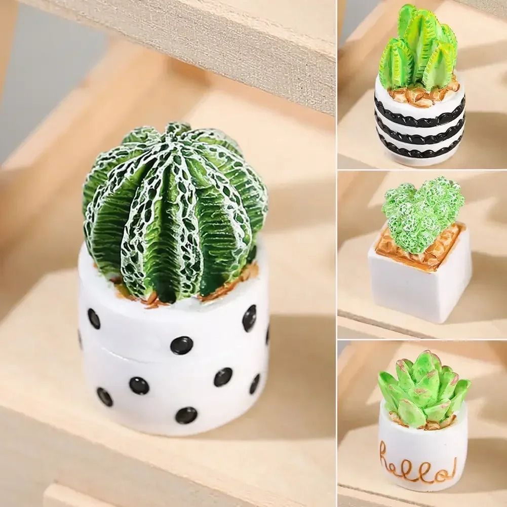 Dollhouse Miniature Plants Mini Resin Plant Pot Decor Flower Vase Accessories
