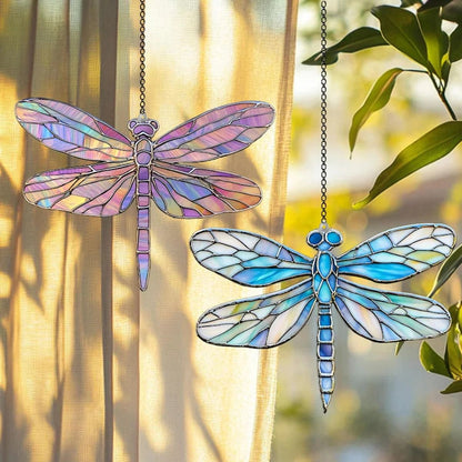 Acrylic Dragonfly Window Suncatcher | Colorful Stained-Glass Effect Hanging Pendant
