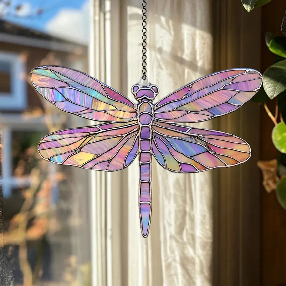Acrylic Dragonfly Window Suncatcher | Colorful Stained-Glass Effect Hanging Pendant