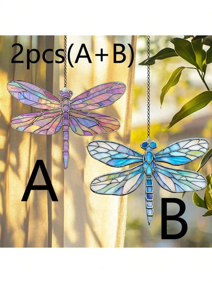 Acrylic Dragonfly Window Suncatcher | Colorful Stained-Glass Effect Hanging Pendant