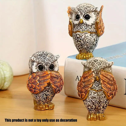 3 Piece Resin Owl Figurine Set Decor