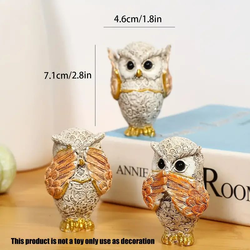 3 Piece Resin Owl Figurine Set Decor