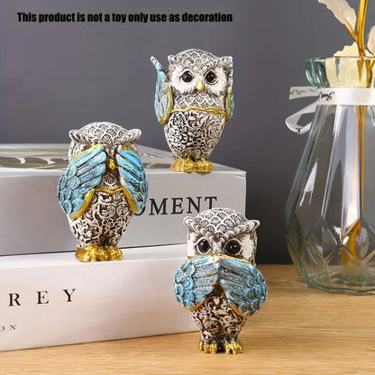 3 Piece Resin Owl Figurine Set Decor