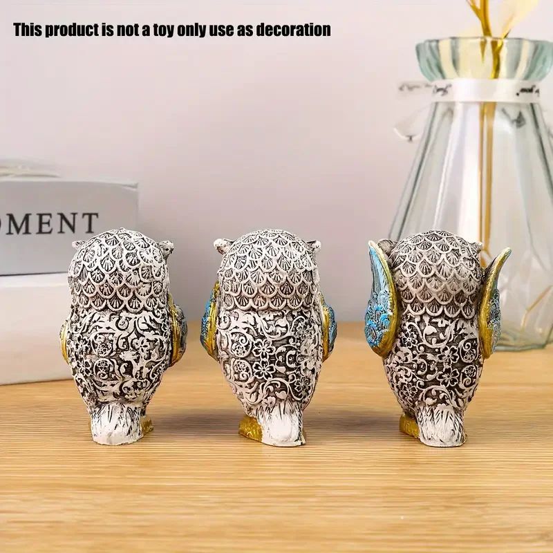 3 Piece Resin Owl Figurine Set Decor