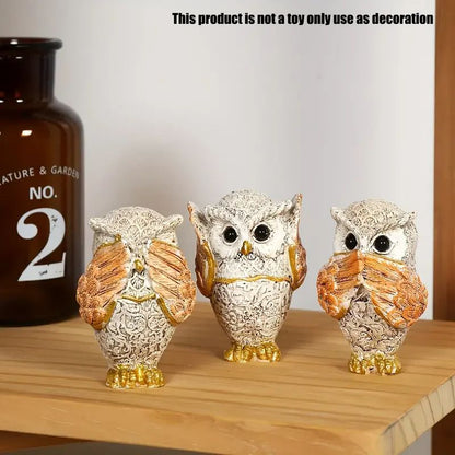 3 Piece Resin Owl Figurine Set Decor