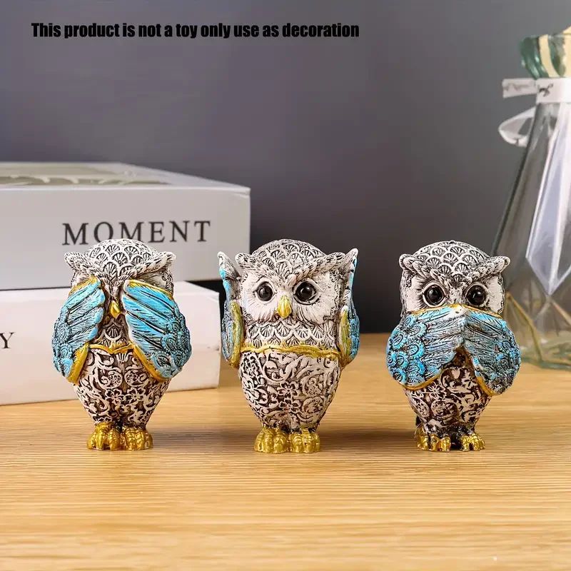 3 Piece Resin Owl Figurine Set Decor