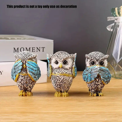 3 Piece Resin Owl Figurine Set Decor
