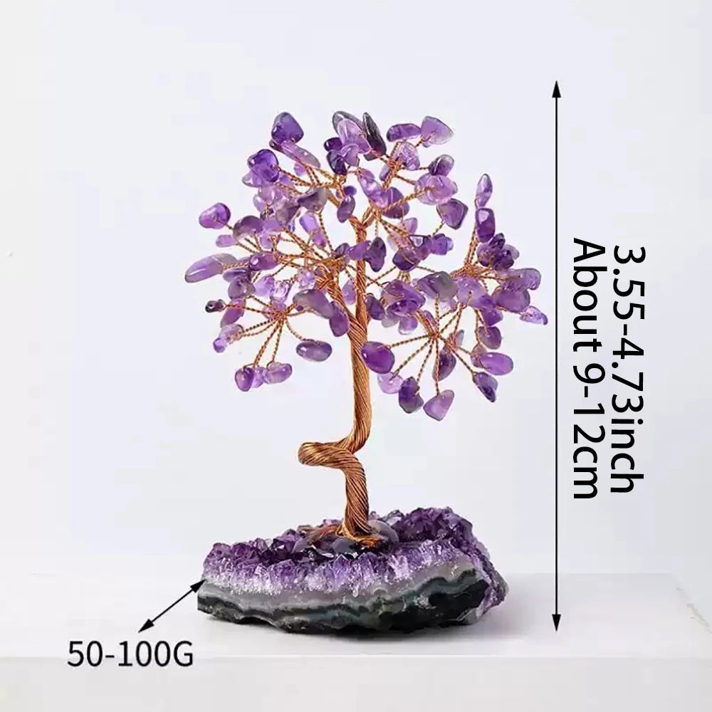 Amethyst Crystal Tree Decor – Wire Wrapped Healing Stone Bonsai on Natural Gravel Base