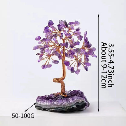 Amethyst Crystal Tree Decor – Wire Wrapped Healing Stone Bonsai on Natural Gravel Base