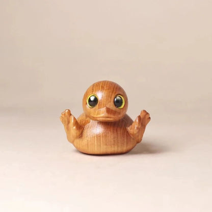 Funny Duck Statue Wooden Middle Finger Duck Figurine Quirky Desk Decoration
