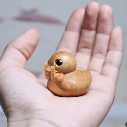 Funny Duck Statue Wooden Middle Finger Duck Figurine Quirky Desk Decoration