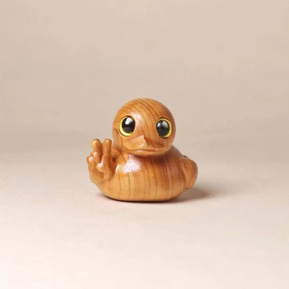 Funny Duck Statue Wooden Middle Finger Duck Figurine Quirky Desk Decoration