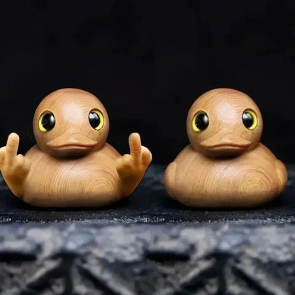 Funny Duck Statue Wooden Middle Finger Duck Figurine Quirky Desk Decoration
