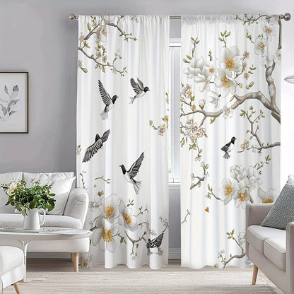 Elegant Meadow Floral & Songbird Blackout Curtains