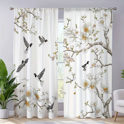 Elegant Meadow Floral & Songbird Blackout Curtains