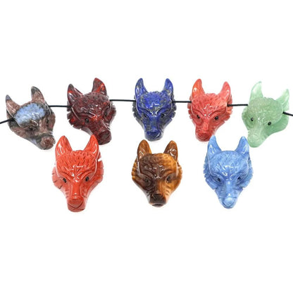 Natural Hand-Carved Wolf Head Crystal Pendant