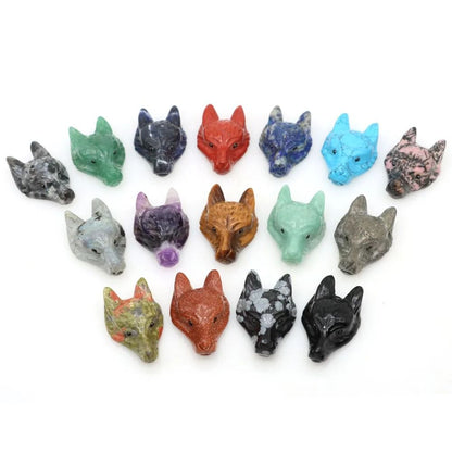 Natural Hand-Carved Wolf Head Crystal Pendant