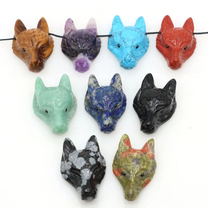 Natural Hand-Carved Wolf Head Crystal Pendant