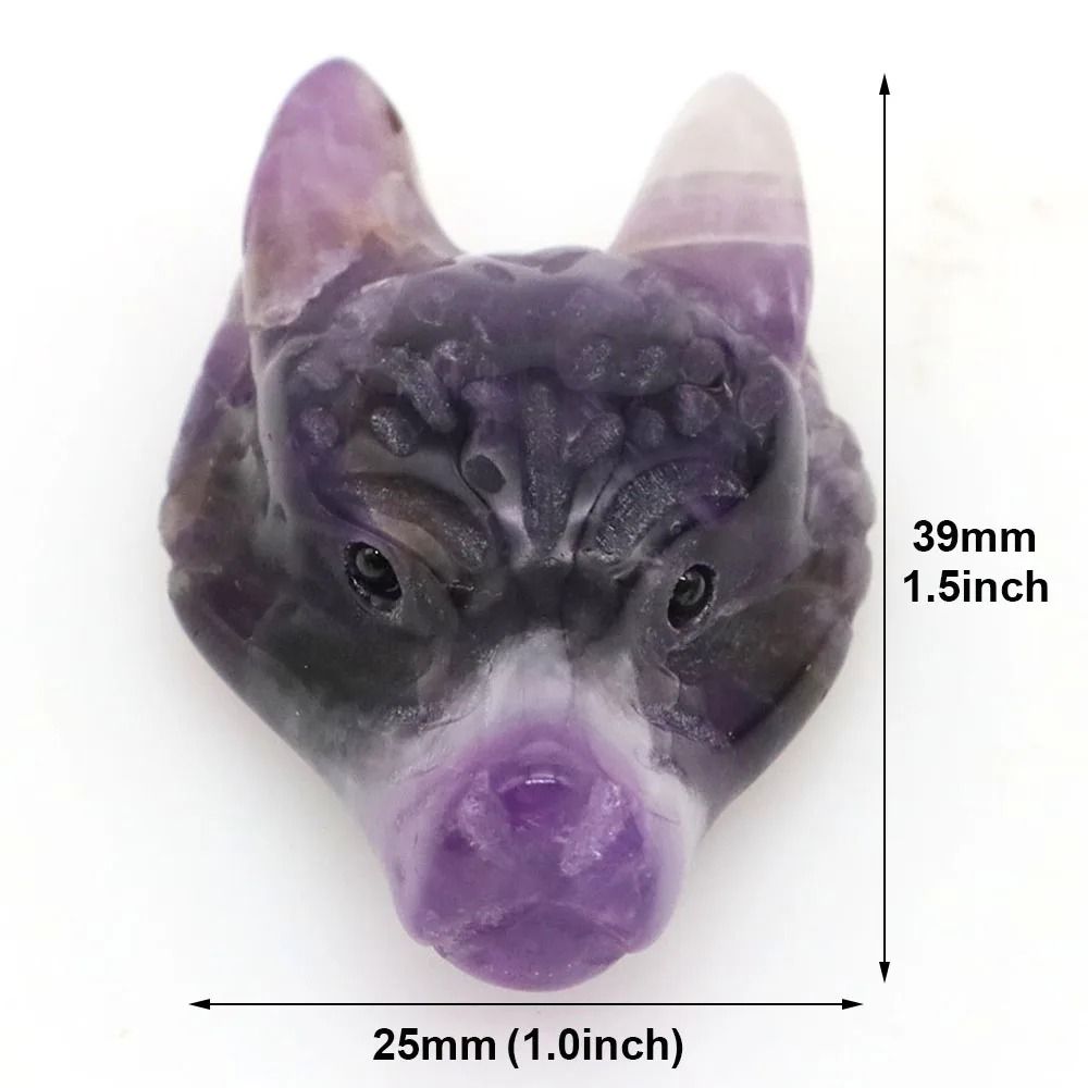 Natural Hand-Carved Wolf Head Crystal Pendant