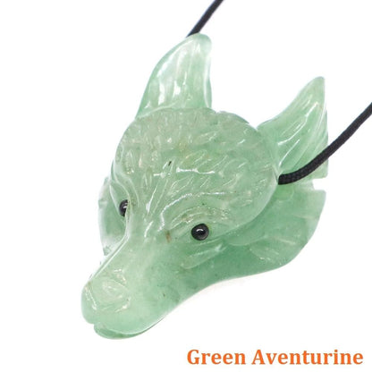 Natural Hand-Carved Wolf Head Crystal Pendant