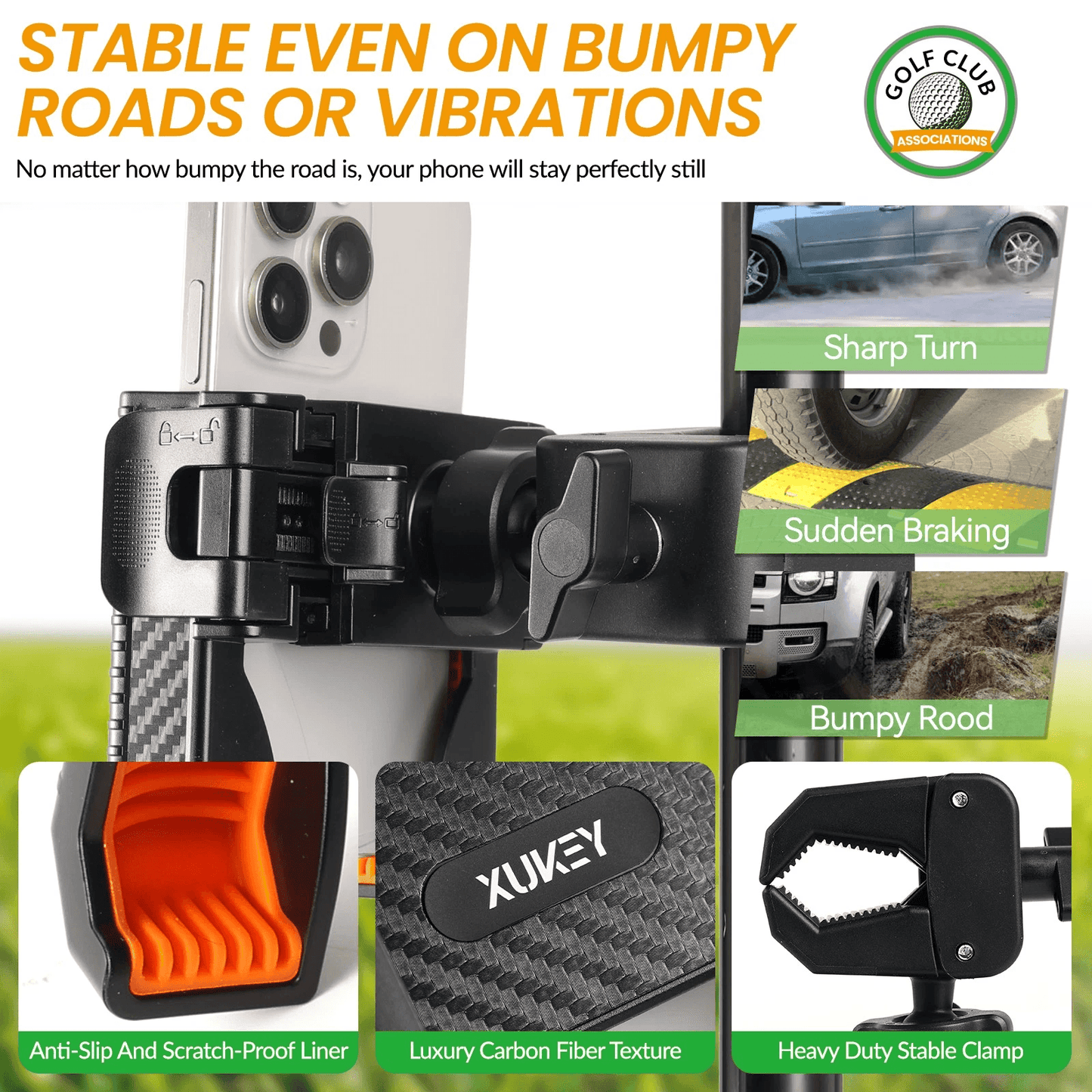Magnetic Golf Cart Phone Holder for Club Car Yamaha with 360° Rotating Clamp Mount