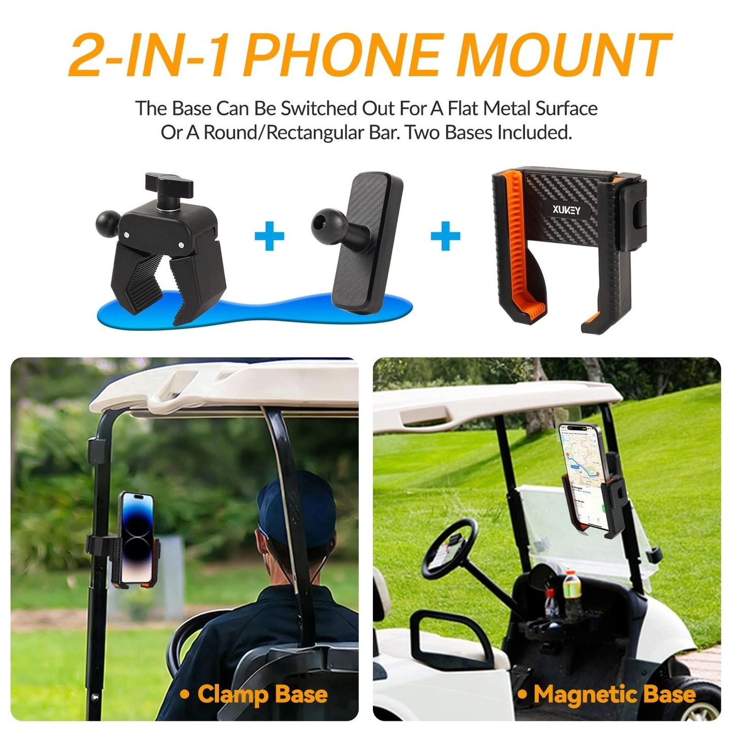 Magnetic Golf Cart Phone Holder for Club Car Yamaha with 360° Rotating Clamp Mount