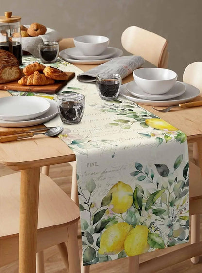 Eucalyptus Lemon Linen Table Runner Fresh Floral Dining Decor