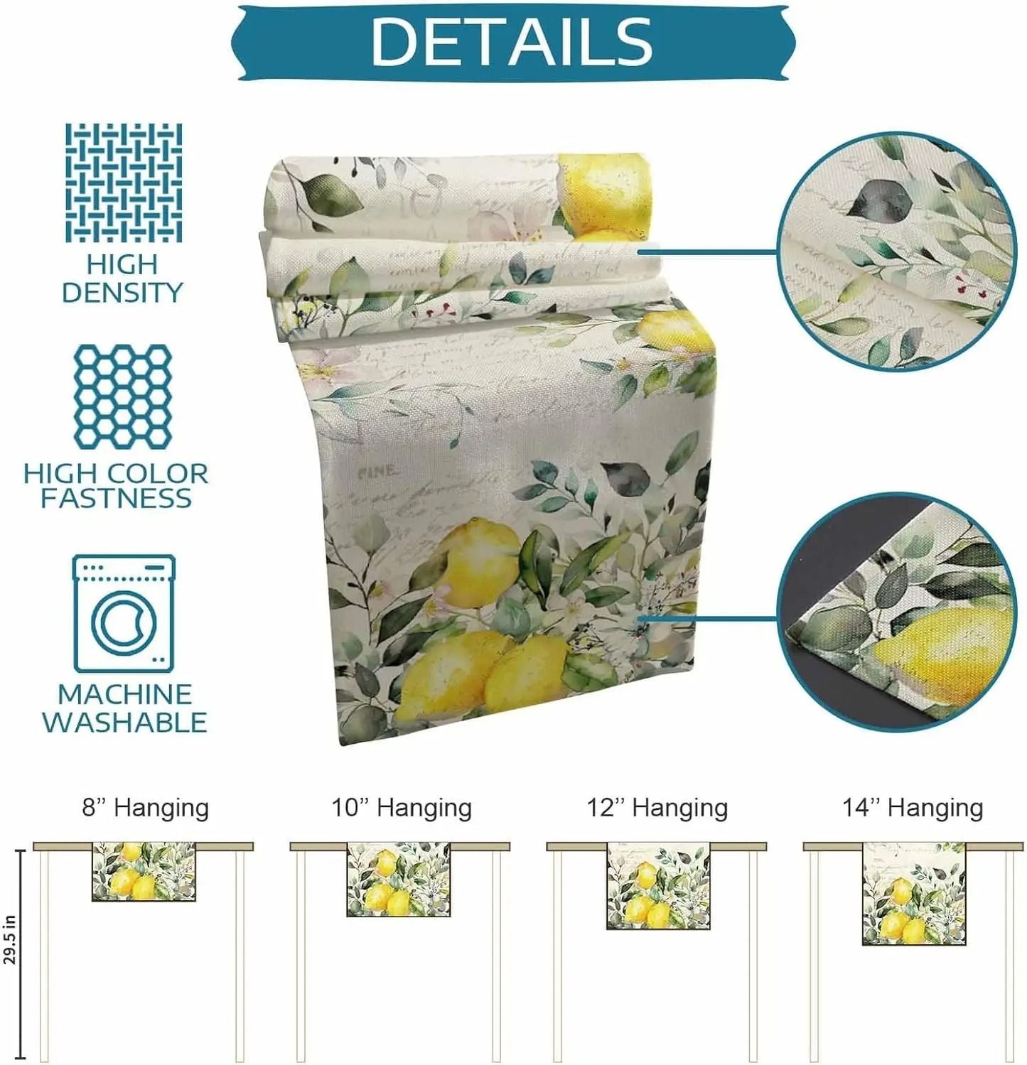Eucalyptus Lemon Linen Table Runner Fresh Floral Dining Decor
