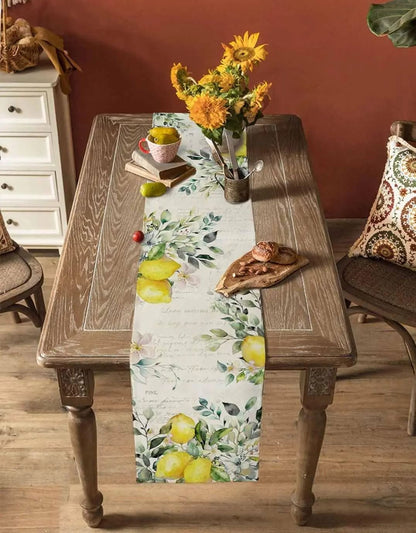Eucalyptus Lemon Linen Table Runner Fresh Floral Dining Decor