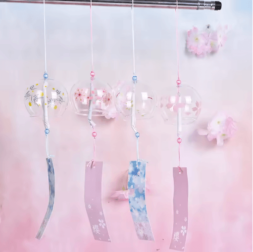 Japanese Sakura Glass Wind Chime Cherry Blossom Hanging Bell for Zen Home Decor