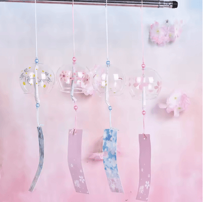 Japanese Sakura Glass Wind Chime Cherry Blossom Hanging Bell for Zen Home Decor