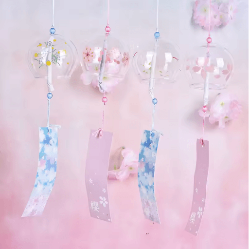 Japanese Sakura Glass Wind Chime Cherry Blossom Hanging Bell for Zen Home Decor