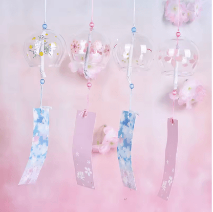 Japanese Sakura Glass Wind Chime Cherry Blossom Hanging Bell for Zen Home Decor