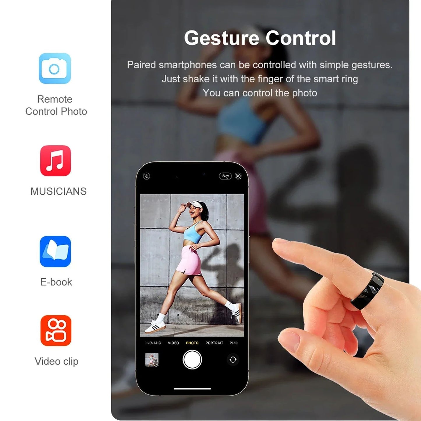 NFC Ceramic Smart Ring LED Gesture Control Health Sport Tracker